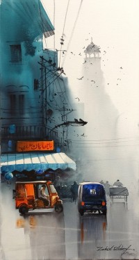 Zahid Ashraf, 12 x 24 inch, Watercolor On Canvas, Cityscape Painting, AC-ZHA-057